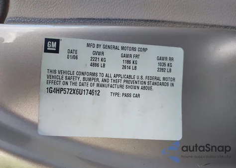 2006 Buick Lucerne Cx из США, поврежденный, VIN 1G4HP572X6U174612